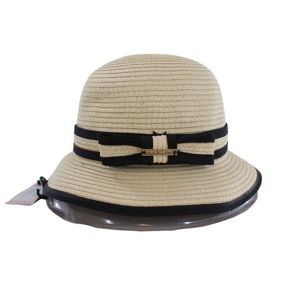 Vince Camuto Natural Cloche Hat with Bow Band  $28 Tag #HT227 - Picture 2 of 3